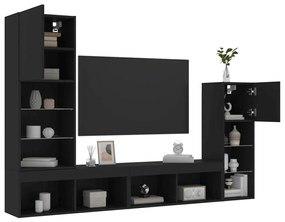 vidaXL 4 pcs móveis de parede p/ TV c/ LEDs derivados de madeira preto