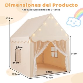 Tenda de brincar para crianças 105 x 120 x 140 cm para interior e exterior com tapete grosso Bege