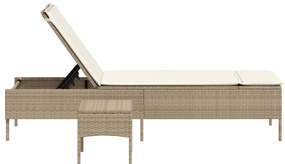 Espreguiçadeira com mesa e almofadão vime PE bege