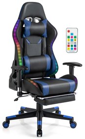 Cadeira Gamer com luzes LED RGB giratória ergonômica com apoio de braço de altura ajustável Suporte de mesa retrátil Azul