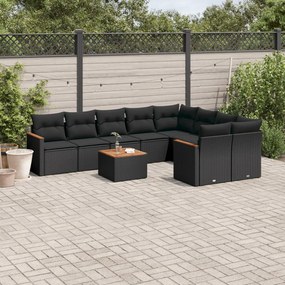 10 pcs conjunto sofás de jardim c/ almofadões vime PE preto