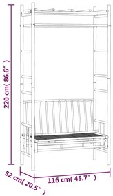Banco de jardim com pérgola 116 cm bambu