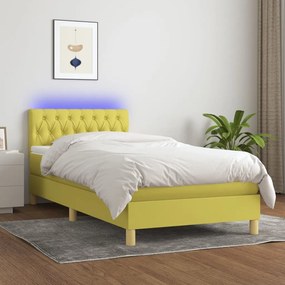 vidaXL Cama box spring c/ colchão e LED 90x200 cm tecido verde