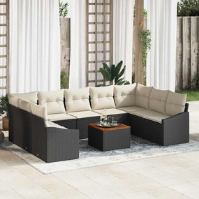 vidaXL Conjunto de Sofá para Jardim com 10 Peças da , Almofadas em Rattan Sintético Preto e Madeira de Acácia.