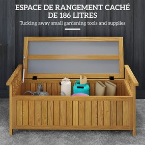 Banco de jardim de 2 lugares em madeira com espaço de arrumação de 151 L, banco de exterior com braços, 128,5 x 56 x 53,5 cm, castanho