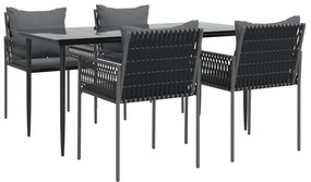 5 pcs conjunto de jantar p/ jardim c/ almofadões vime PE e aço