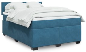 vidaXL Cama com molas/colchão 160x200 cm veludo azul