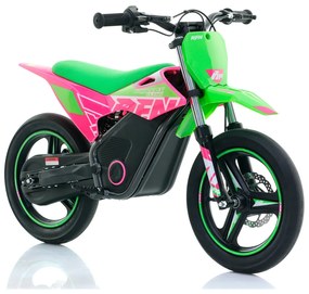 Mini moto elétrica para crianças velocidade até 30Km/h C/Limitador RFN SX-E350 WARRIOR 350W Supermotard 14/14” Verde e Rosa