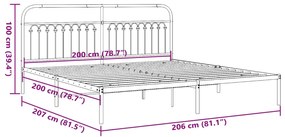 Estrutura de cama com cabeceira 200x200 cm metal preto