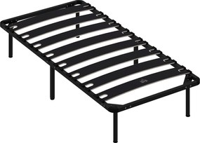 HOMCOM Estrutura de Cama 90x190 cm de Aço com Espaço de Armazenamento em Madeira de Álamo Capacidade 300 kg Preto | Aosom Portugal