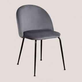 Pack 4 Cadeiras de Jantar de Veludo Kana Design Cinza & Preto - Sklum