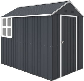 Outsunny Abrigo de jardim, casa de ferramentas metálica, porta dupla, janela, 259x172x222 cm, Cinza/Branco | Aosom Portugal