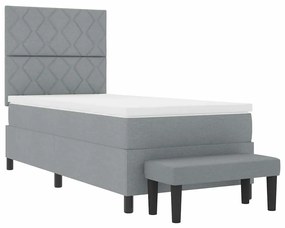 Cama Box com Colchão e Banco Cinza Claro 90x200 cm Tecido