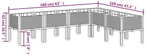 Vaso/floreira de jardim c/ pernas 160x120x42 cm PP cinza-claro