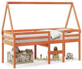 Cama alta com telhado 90x190 cm pinho maciço castanho-mel