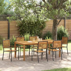 vidaXL Conjunto de Jantar de Jardim 7 Peças Preto de Ratan e Poliéster com Acácia.