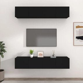 Móveis de TV 4 pcs 80x30x30 cm derivados de madeira preto