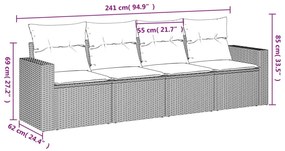 4 pcs conjunto sofás de jardim c/ almofadões vime PE castanho