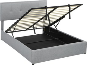 HOMCOM Cama com Compartimento 140 x 190 cm Estofada Efeito Linho, Cinza Escuro | Aosom Portugal