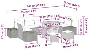Conjunto de Sofá de Jardim vidaXL de 10 Peças com Almofadas Preto Ratt