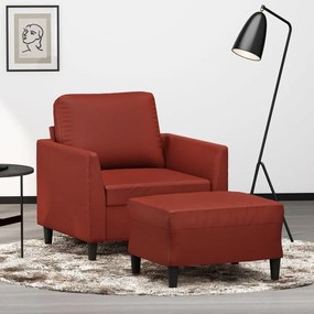 vidaXL Poltrona com apoio de pés 60 cm couro artificial vermelho tinto