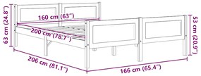 Estrutura de cama 160x200 cm pinho maciço castanho-escuro