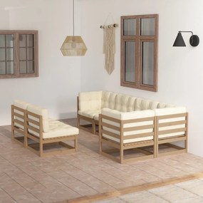 vidaXL 7 pcs conjunto lounge de jardim c/ almofadões pinho maciço