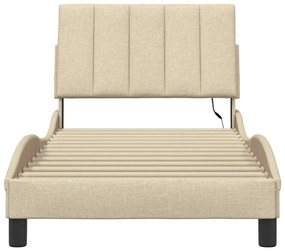 Estrutura de cama sem colchão 90x190 cm tecido creme