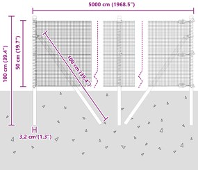 Cerca de Fio Soldado com 13 Postes Verde 0.5x50 m Aço