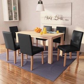 vidaXL Mesa e cadeiras de jantar 7 pcs couro artificial carvalho preto