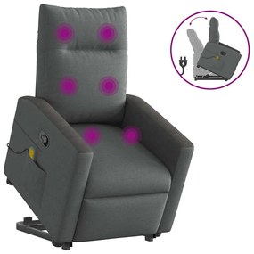 vidaXL Poltrona elevatória de massagens tecido cinzento-escuro