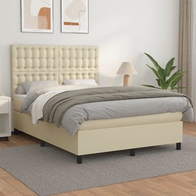 vidaXL Cama com molas/colchão 140x200 cm couro artificial cor creme