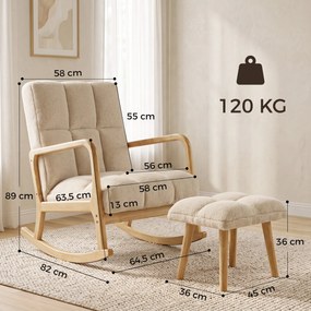 Poltrona de Baloiço com Apoio para os Pés, 82 x 64,5 x 89 cm, Assento Largo, Bege