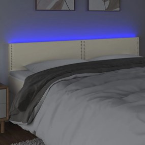 Cabeceira de cama c/ LED 180x5x78/88 cm couro artificial creme