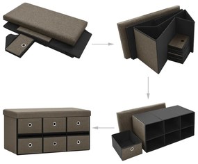 Banco de arrumação dobrável 76x38x38 cm linho falso castanho
