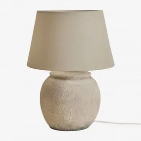 Candeeiro De Mesa Em Cerâmica E Linho Kenaris Cinza Claro & ?45 Cm - Sklum
