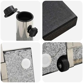 Base de Guarda-Sol Movível com Cabo em Granito Preto de 29 kg, Quadrad