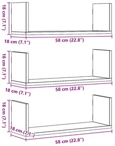 Prateleiras de parede 3 pcs derivados madeira cinzento sonoma