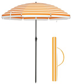 SONGMICS Guarda-sol de 1,6 m, Guarda-sol de Praia, Proteção Solar com FPS 50+, Dossel Octogonal Portátil, Mecanismo de Inclinação, Saída de Ar, Bolsa de Transporte, para Praia, Jardins, Varanda, Piscina, Listras Laranja e Brancas GPU60OW
