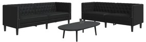 2 pcs conjunto de sofás chesterfield couro artificial preto