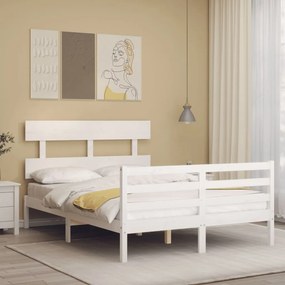 Estrutura de cama com cabeceira 140x200cm madeira maciça branco