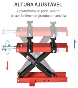 Plataforma Elevadora para Motocicletas com Altura Ajustável de 19-53cm Carga Máxima 500kg para Estacionar ou Reparar Oficina Garagem Preto e Vermelho