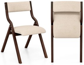 Conjunto de 2 cadeiras dobráveis (MESA NÃO INCLUIDA) de madeira com assento acolchoado em tecido de linho, sem braços, para convidados, 48 x 60 x 78 c