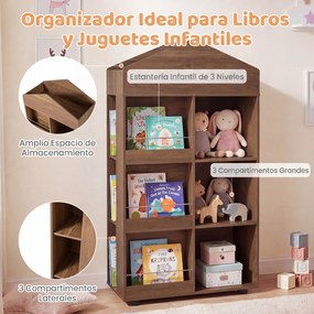 Estante infantil de madeira com 64 x 30 x 116 cm, em forma de casinha para bonecas, com compartimentos, para quarto de bebé, Castanha