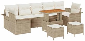 Conjunto de Sofá de Jardim de 10 Peças com Almofadas Beiges Rattan Pol
