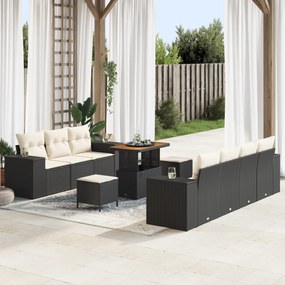 Conjunto de Sofás de Jardim vidaXL de 10 Peças com Almofadas Preto Rat