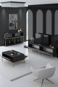 Conjunto de Mobiliário de Sala Lord – Antracite e Dourado – Tv Stand: