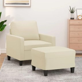 vidaXL Poltrona com apoio de pés couro artificial 60 cm cor creme