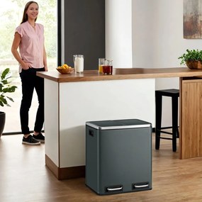 Caixote do lixo com 2 compartimentos 41 x 31,5 x 47 cm verde acinzentado