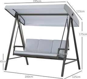 Baloiço de Jardim de 3 Lugares Baloiço de Exterior com Toldo Ajustável